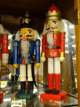 LOT OF SOLDIER NUTCRACKERS; 4 PIECE LOT OF NUTCRACKER WOOD KING CROWN RED, WHITE, AND BLUE SOLDIER