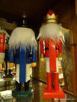 LOT OF SOLDIER NUTCRACKERS; 4 PIECE LOT OF NUTCRACKER WOOD KING CROWN RED, WHITE, AND BLUE SOLDIER