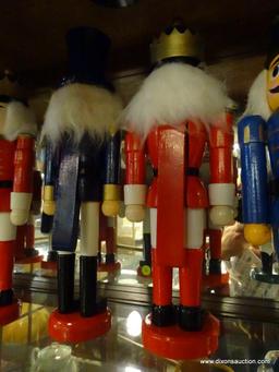 LOT OF SOLDIER NUTCRACKERS; 4 PIECE LOT OF NUTCRACKER WOOD KING CROWN RED, WHITE, AND BLUE SOLDIER