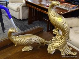 SYROCO GOLD TONE PEACOCKS; SYROCO GOLD GILT PEACOCKS VINTAGE HOLLYWOOD REGENCY BIRDS WOODEN DECOR