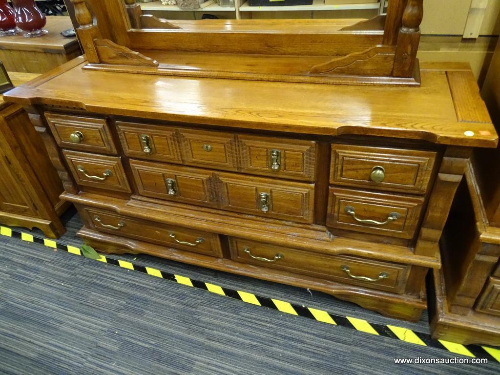 CEDAR DRESSER WITH VANITY; 2 PIECE DRESSER AND VANITY, BOTH HAVE DENTAL MOLDING ON THE TOP. VANITY