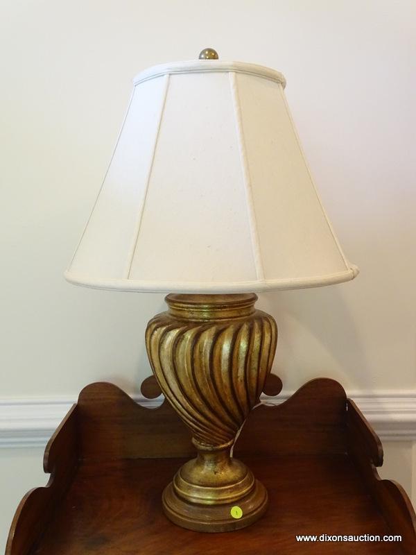 (FOYER) LAMP; COMPOSITION GOLD TONED LAMP WITH SHADE- 30 IN H