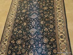 (FOYER) RUG; HANDMADE ORIENTAL SILKY BAKHAR RUG IN GREEN AND IVORY FLORAL PATTERN- 48 IN X 78 IN