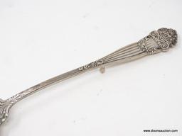 HEAVY STERLING SILVER EMBOSSED & MONOGRAMMED SERVING SPOON; HAS BUILT IN REST ON THE BOTTOM. MARKED