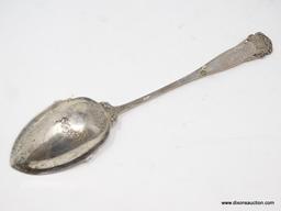 HEAVY STERLING SILVER EMBOSSED & MONOGRAMMED SERVING SPOON; HAS BUILT IN REST ON THE BOTTOM. MARKED