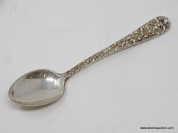 (7) STIEFF STERLING REPOUSSE SUGAR SPOONS; MEASURES APPROX. 4" LONG. WEIGHS APPROX. 3.19 TROY OZ.