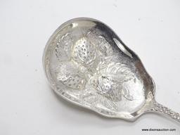 STIEFF STERLING REPOUSSE SERVING SPOON; MEASURES APPROX. 8" LONG. WEIGHS APPROX. 3 TROY OZ.