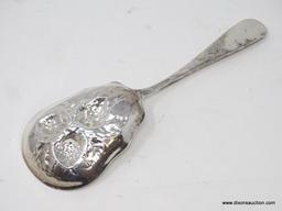 STIEFF STERLING REPOUSSE SERVING SPOON; MEASURES APPROX. 8" LONG. WEIGHS APPROX. 3 TROY OZ.