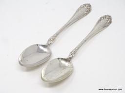 (2) STERLING RWZ EMBOSSED & MONOGRAMMED SERVING SPOONS; ROSE PATTERN. MEASURES 8-1/4" LONG. WEIGHS