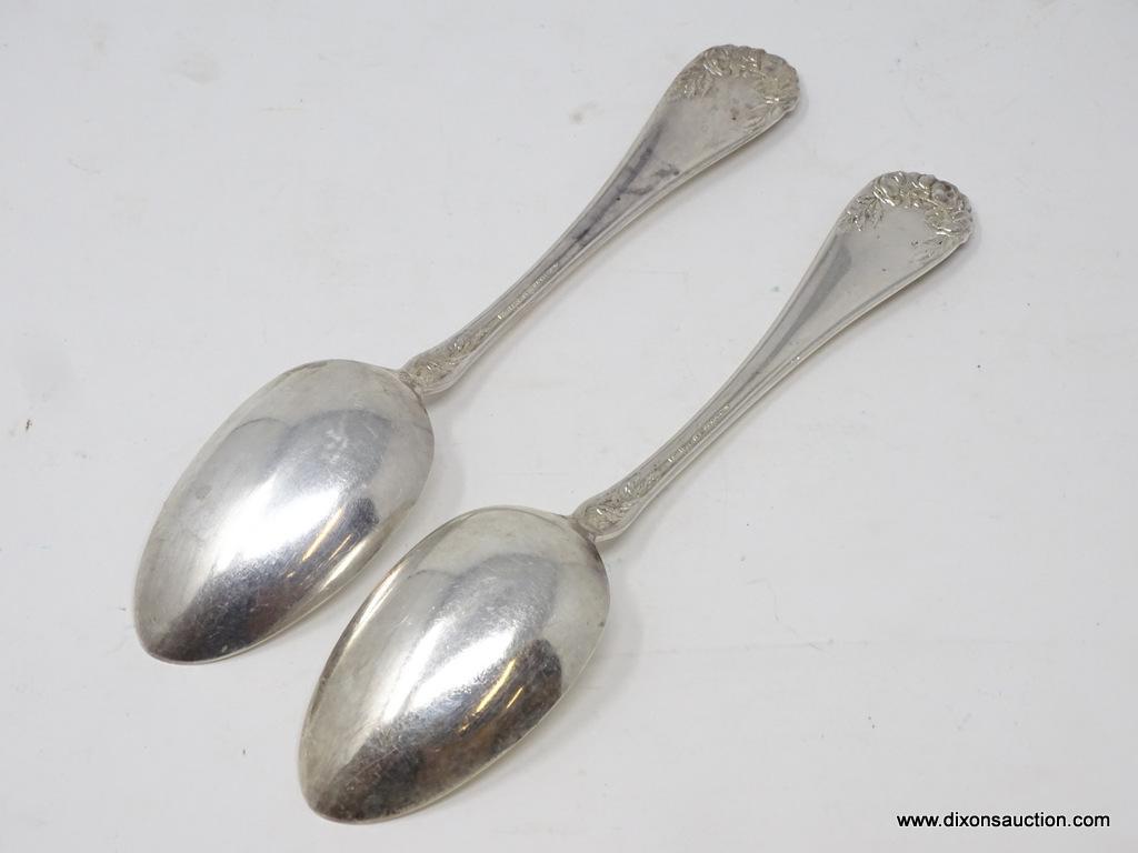 (2) STERLING RWZ EMBOSSED & MONOGRAMMED SERVING SPOONS; ROSE PATTERN. MEASURES 8-1/4" LONG. WEIGHS