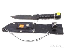 TOMAHAWK BRAND POCKET KNIFE; TOMAHAWK BRAND SABER TOOTH KNIFE WITH A PLASTIC HANDLE THAT HAS A