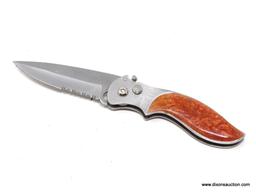 USA SUPER POCKET KNIFE; USA SUPER DROP POINT POCKET KNIFE WITH A BLACK DETAILED LOCKING LEATHER