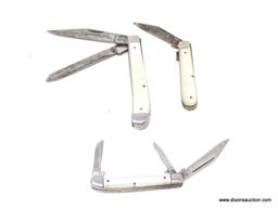 LOT OF PEN POCKET KNIVES; 3 PIECE LOT OF SMALL PEN STYLE POCKET KNIFES OF VARYING SIZES. COMES WITH