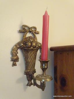 (DBATH1) LOT OF WALL CANDLE HOLDERS; 2 PIECE LOT OF MATCHING METAL BRONZE FINISH CANDLE HOLDERS WITH