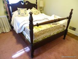 (BR) FULL SIZE BED FRAME; WOODEN FULL BED FRAME WITH A BROKEN ARCH PEDIMENT HEADBOARD WITH SCROLL