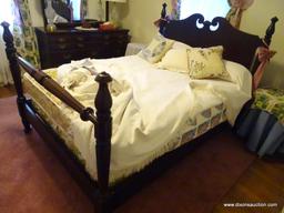 (BR) FULL SIZE BED FRAME; WOODEN FULL BED FRAME WITH A BROKEN ARCH PEDIMENT HEADBOARD WITH SCROLL