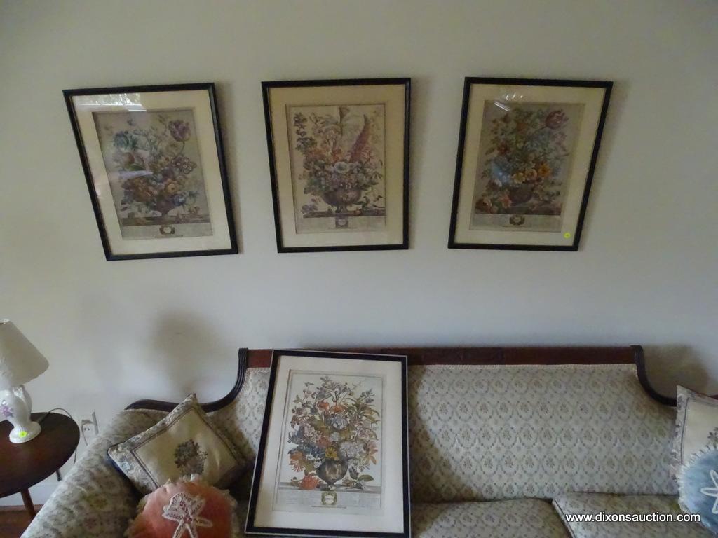 (FAM) LOT OF TWELVE MONTHS OF FLOWERS PRINTS; 4 PIECE LOT OF PIETER CASTEELS AND H FLETCHER TWELVE