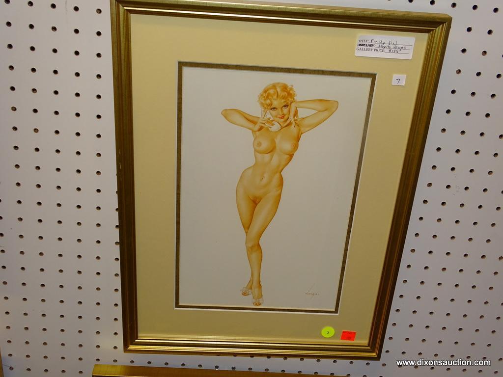 PIN UP GIRL PRINT; ALBERTO VARGAS PIN UP GIRL PRINT OF A NUDE WOMAN TALKING ON THE PHONE. SIGNED BY