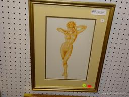 PIN UP GIRL PRINT; ALBERTO VARGAS PIN UP GIRL PRINT OF A NUDE WOMAN TALKING ON THE PHONE. SIGNED BY