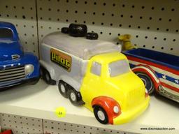 LOT OF ASSORTED MODEL TRUCKS; 3 PIECE LOT TO INCLUDE A TELEFLORA BLUE FORD CERAMIC TRUCK, A CERAMIC