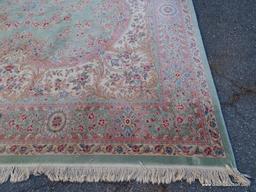 PALACE RUG; BEAUTIFUL HAND KNOTTED FLORAL PALACE RUG IN HUES OF MINT GREEN, CREAM, BLUE AND PINK.