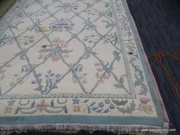 IMPERIAL ORIENTAL RUG; 100% VIRGIN LAMB WOOL PILE HANDMADE SCULPTED RUG. IVORY COLORED WITH SAGE