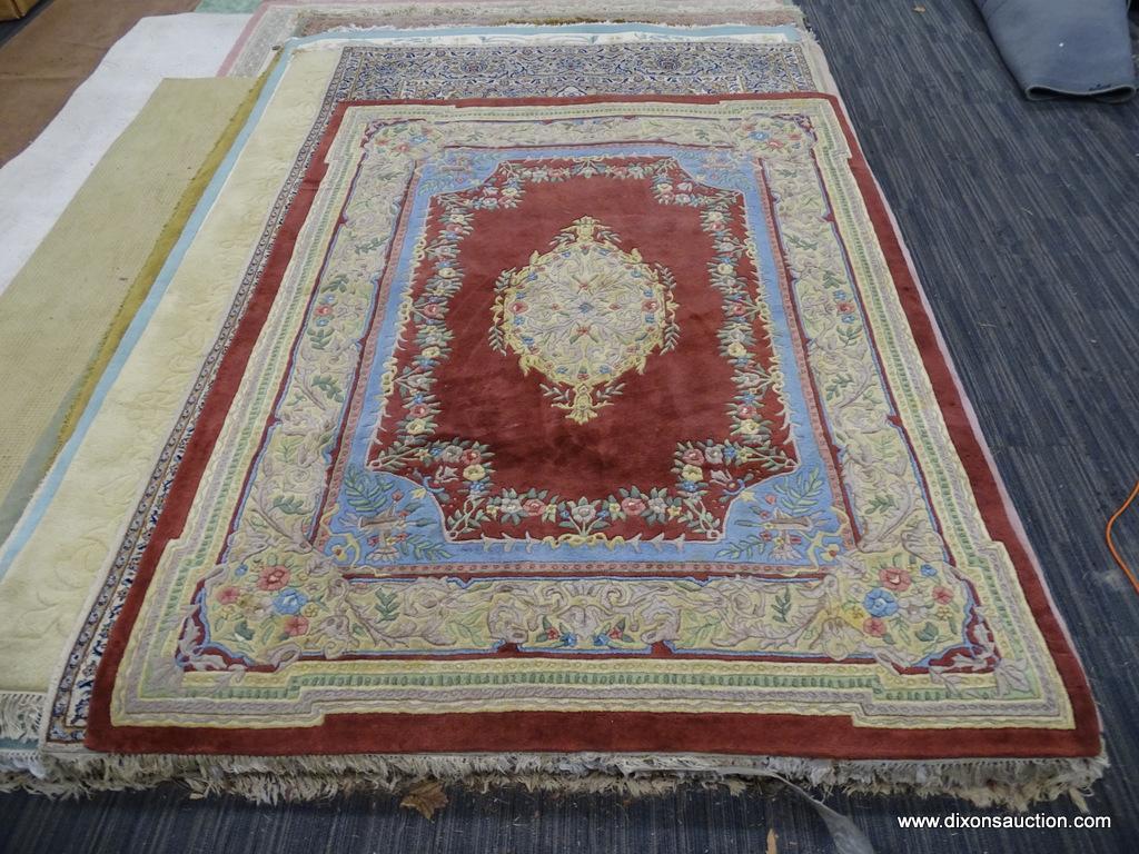 CAPEL SCULPTED AREA RUG; "EDEN" 100% SEMI-WORST PILE RED AREA RUG WITH FLORAL ENTER MEDALLION AND