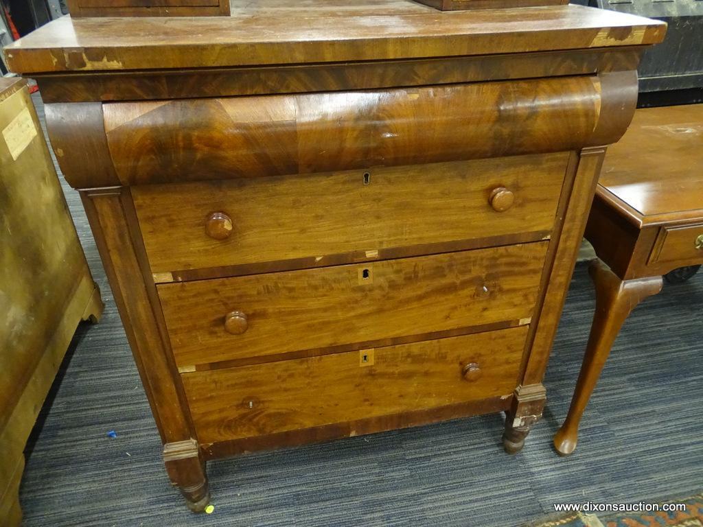 DRESSER VANITY; WOODEN DRESSER WITH A ROTATING VANITY. TABLE TOP HAS A DRAWER ON THE LEFT AND RIGHT