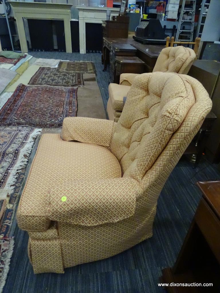 ACCENT CHAIR; ACCENT ARMCHAIR ON A SWIVEL WITH AN ORANGE AND PEACH FLORAL DETAILED FABRIC AND ARM