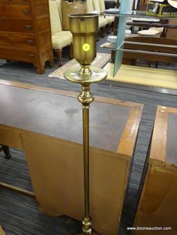 FLOOR LAMP; METAL FLOOR LAMP WITH TURNED METAL DETAILING ALONG THE BOTTOM AND TOP WITH FAN DETAILING
