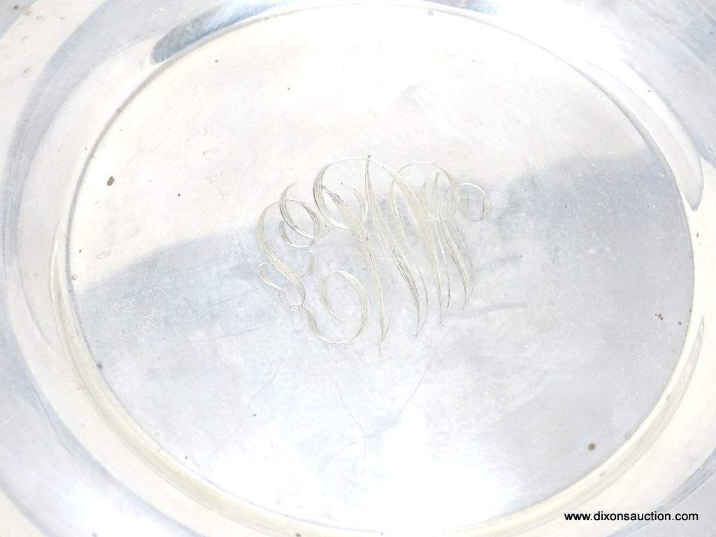 STERLING SILVER RETICULATED CHARGER; PIERCED EDGE WITH EMBOSSED FLORAL RIM. MONOGRAMMED IN THE