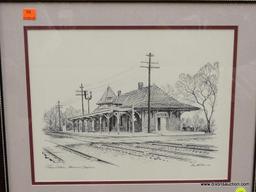 (R6) FRAMED KENNETH HARRIS SKETCH; SKETCH SHOWING THE TRAIN STATION IN MANASSAS VIRGINIA. DOUBLE