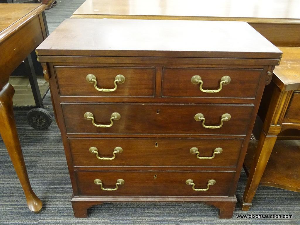 BENJAMIN FERBER FLIP FRONT CHEST OF DRAWERS; MAHOGANY CHEST OF DRAWERS WITH A FLIP FRONT TABLE TOP A