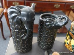 (R4) LOT OF ANIMAL MOTIF ITEMS; ITEMS INCLUDE 2 ELEPHANTS CANDLE HOLDERS (10 IN AND 9 IN TALL), A