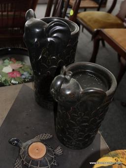 (R4) LOT OF ANIMAL MOTIF ITEMS; ITEMS INCLUDE 2 ELEPHANTS CANDLE HOLDERS (10 IN AND 9 IN TALL), A