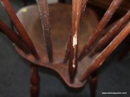 (R4) VINTAGE CHAIR; MAHOGANY BRACE BACK WINDSOR CHAIR; MEASURES 17 IN X 19 IN X 35 IN.