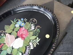 (R4) PAINTED TRAY; OVAL TOLE PAINTED TRAY. MEASURES 18 IN X 14 IN.