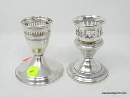 (SHOW) LOT OF STERLING CANDLE HOLDERS; PAIR OF STERLING 4 IN TALL CANDLE HOLDERS, ONE IS A "DUCHIN