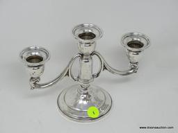(SHOW) STERLING CANDELABRA; STERLING 5.5 IN TALL 3-ARM CANDELABRA REINFORCED WITH CEMENT.
