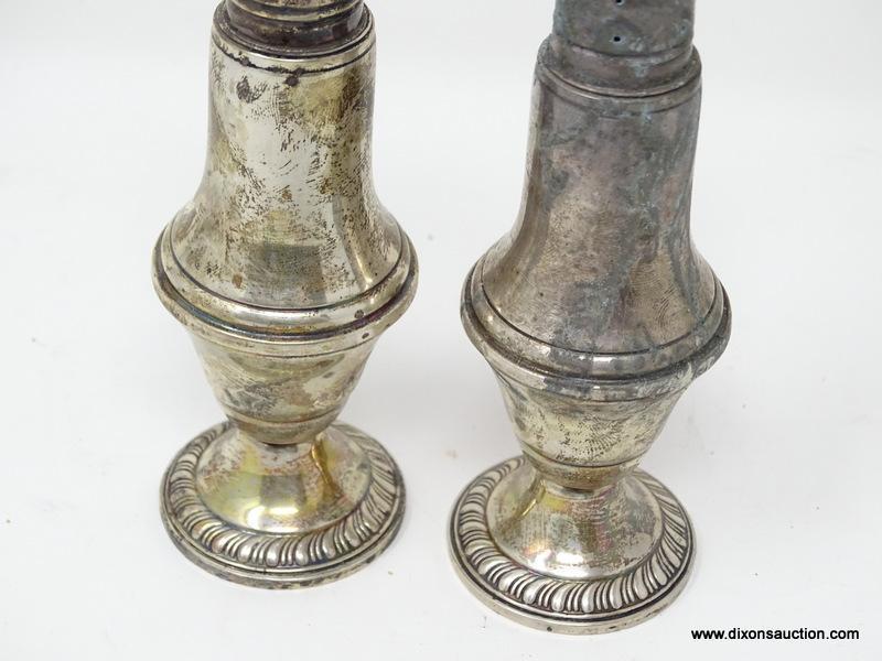 (SHOW) STERLING SALT AND PEPPER SHAKER; PAIR OF MATCHING, WEIGHTED AMC STERLING SALT AND PEPPER