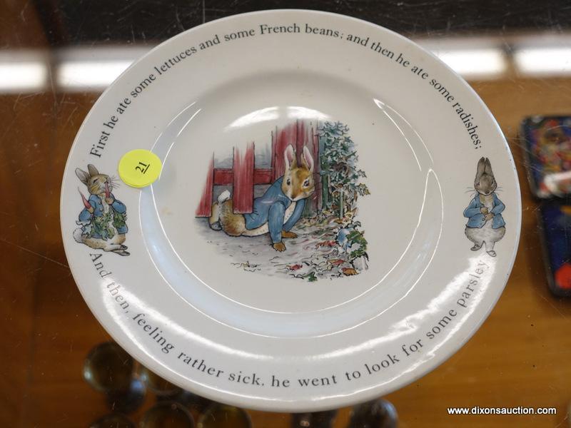 (R1) LOT OF PETER RABBIT PLATE AND BELL; 2 PIECE LOT TO INCLUDE A PETER RABBIT PLATE WITH QUOTES