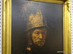 (WALL) CONQUISTADOR PRINT ON BOARD; PORTRAIT OF A SPANISH CONQUISTADOR. IS IN A GOLD TONED FRAME AND
