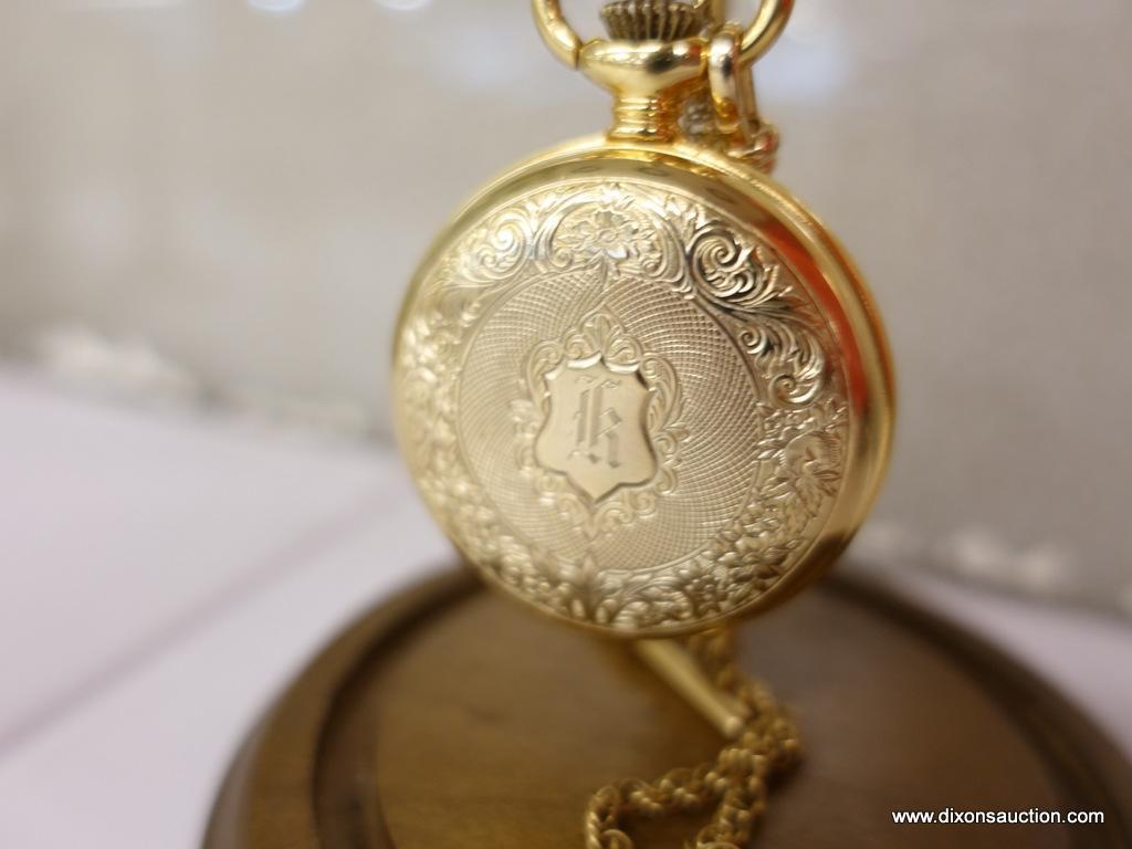 (SHOW) VINTAGE BELLE LUISSE POCKET WATCH; SWISS MADE GOLD TONE 17 JEWEL POCKET WATCH WITH
