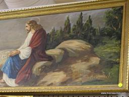 (WALL) OIL ON CANVAS OF JESUS; SHOWS JESUS SITTING ON A ROCK, POSSIBLY OUTSIDE OF BETHLEHEM,