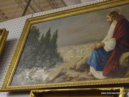 (WALL) OIL ON CANVAS OF JESUS; SHOWS JESUS SITTING ON A ROCK, POSSIBLY OUTSIDE OF BETHLEHEM,