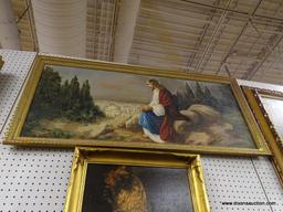 (WALL) OIL ON CANVAS OF JESUS; SHOWS JESUS SITTING ON A ROCK, POSSIBLY OUTSIDE OF BETHLEHEM,