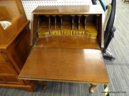 (R1) MADDOX FALL FRONT DESK; WOODEN FALL FRONT DESK WITH 4 LOWER DOVETAIL DRAWERS THAT HAVE 2