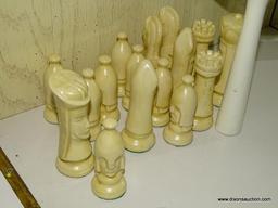 (LR) CHESS SET; 32 PC PAINTED CAST PLASTER CHESS SET- NO BOARD-5 IN H