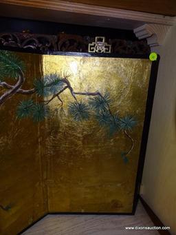 (LR) ORIENTAL WALL SCREEN; ORIENTAL HAND PAINTED BIRDS ON BRANCHES ON RICE PAPER FOLDING SCREEN OR