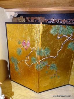 (LR) ORIENTAL WALL SCREEN; ORIENTAL HAND PAINTED BIRDS ON BRANCHES ON RICE PAPER FOLDING SCREEN OR